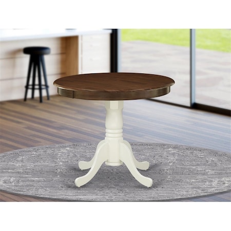 East West Furniture East West Furniture AMT-WLW-TP 36 in. Antique Round Rubber Wood Walnut Dining Table with Linen White Pedestal AMT-WLW-TP